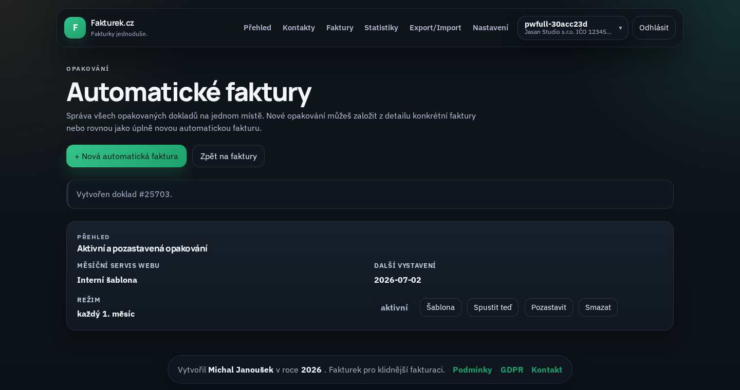 Automatické faktury ve Fakturku po ručním spuštění